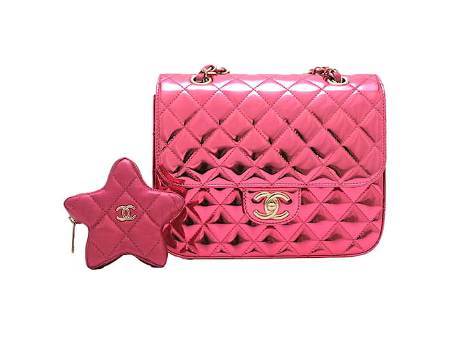 Women's Mini Star Bag in red painted leather with tone-on-tone star