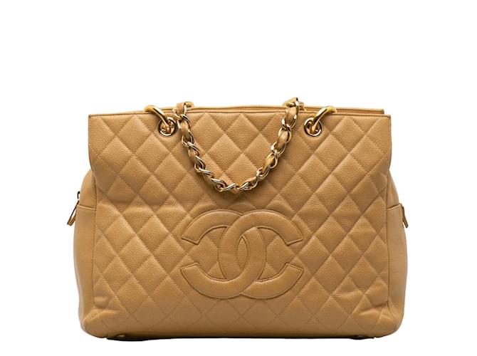 Sac cabas en cuir cabas extensible Chanel CC Caviar en bon état Beige  ref.1196691