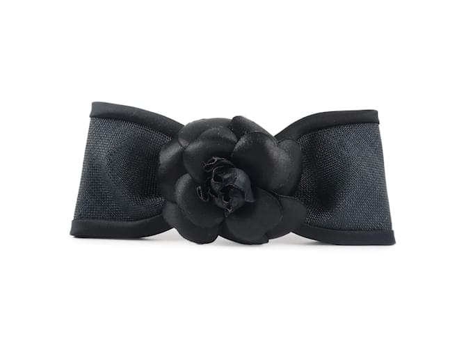 Chanel Camelia Ribbon Hair Clip Black Cloth Satin  ref.1196700