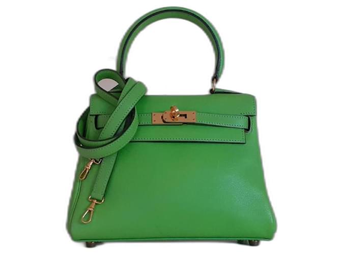 Hermès Hermes Mini Kelly 20 cm Vert Cru Ghw Light green Leather  ref.1196733