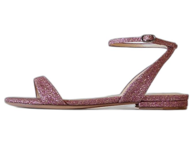 Alexandre Birman Pink Glitter Leather Flat Sandals