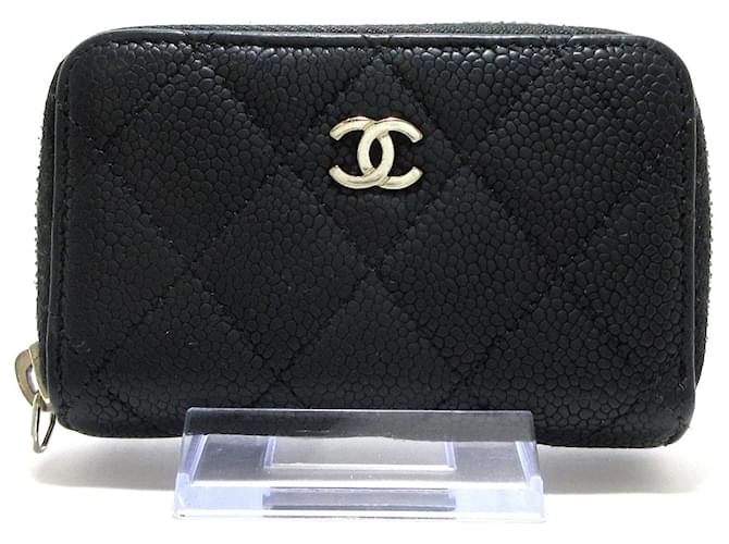Timeless Chanel Reißverschluss um Brieftasche Schwarz Leder  ref.1196882