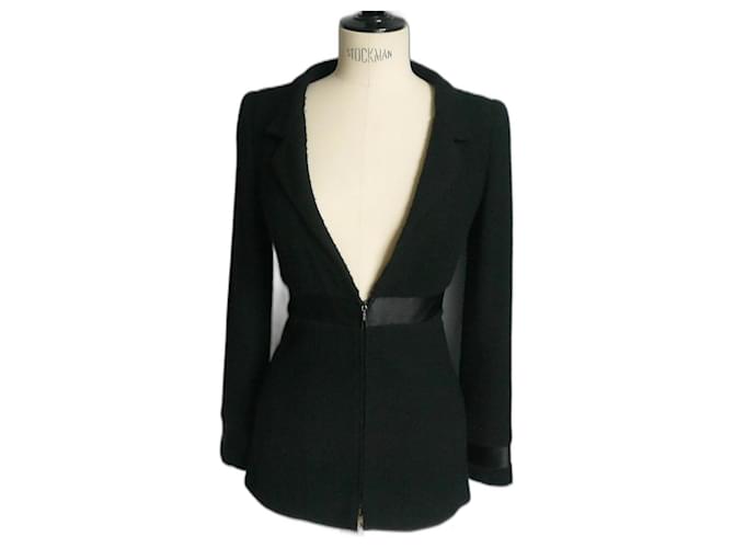 CHANEL HAUTE COUTURE Black tweed and silk jacket T36  ref.1197124