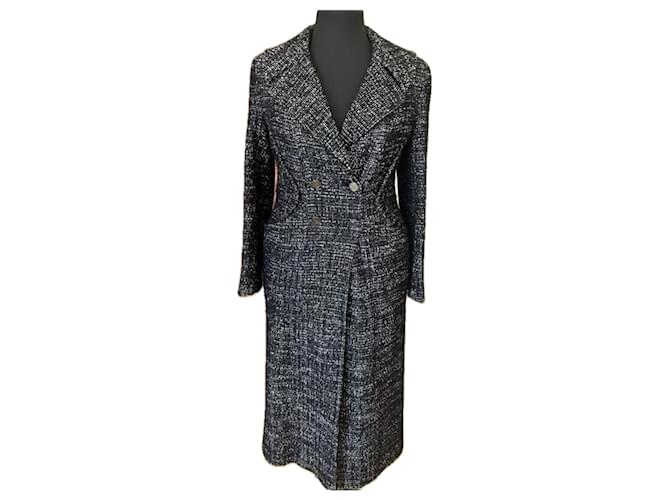 Chanel Manteau long en tweed noir CC Buttons  ref.1197236