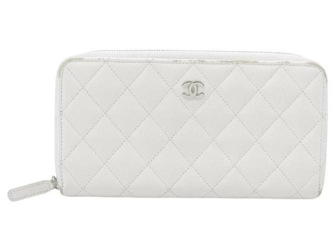 Chanel Long portefeuille zippé White Leather  ref.1197250