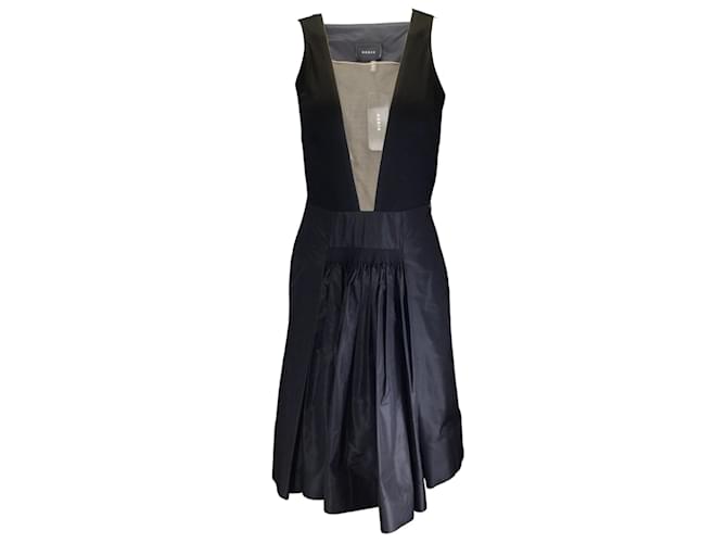 Autre Marque Akris Black / Beige Mesh Tulle Detail Silk and Jersey Dress  ref.1197401