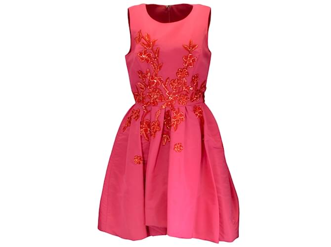 Autre Marque Carolina Herrera Pink / Red Embellished Sleeveless A-Line Dress Silk  ref.1197402