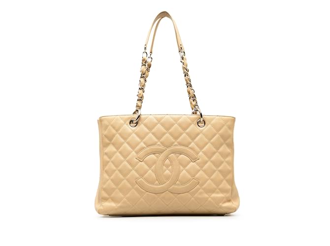 Beige Chanel Caviar Grand Shopping Tote Leather  ref.1197455
