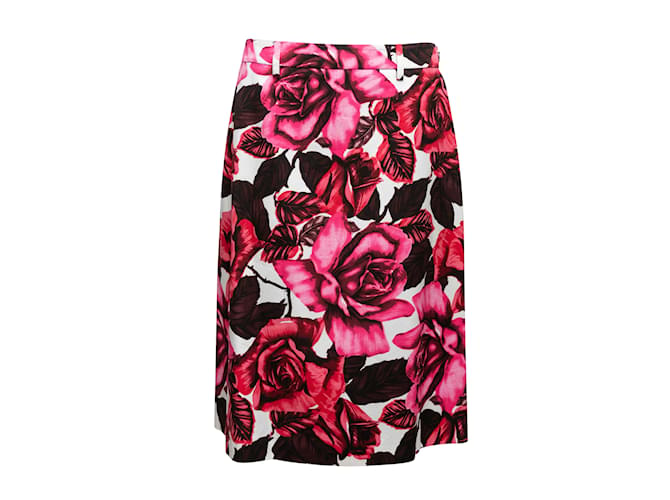 Red & Multicolor Prada 2019 Rose Print Skirt Size US L Synthetic  ref.1197480