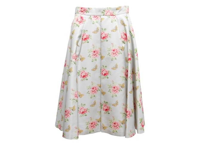 White & Multicolor Prada 2019 Silk Rose & Butterfly Print Skirt Size IT 46  ref.1197482
