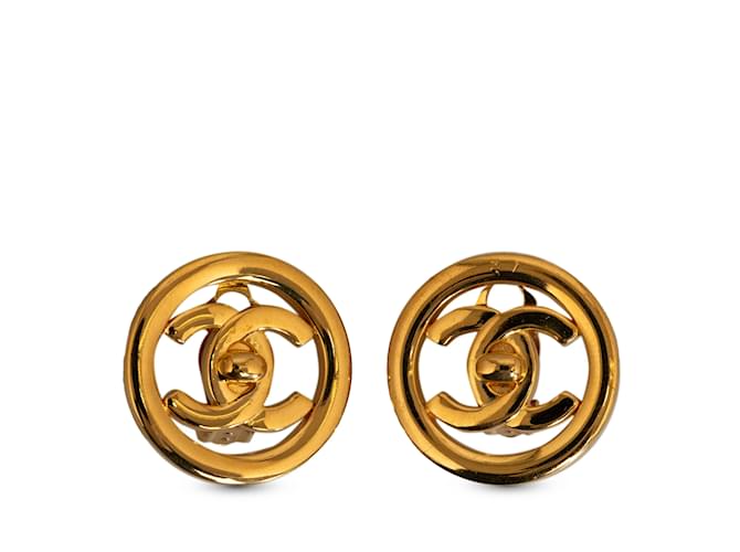 Gold Chanel CC Turn Lock Clip-On Earrings Golden Gold-plated  ref.1197486