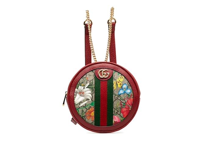 Red Gucci GG Supreme Flora Ophidia Backpack Leather  ref.1197488