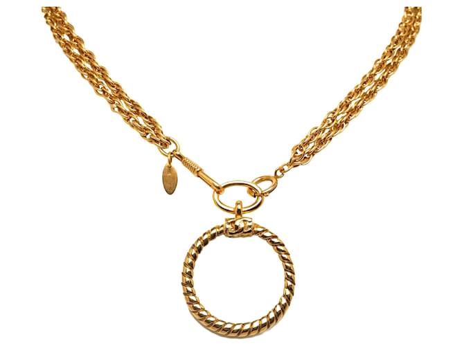Gold Chanel Gold Plated Double Chain Loupe Magnifying Glass Pendant Necklace Golden  ref.1197499