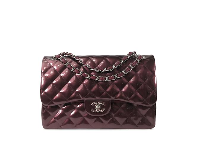 Burgundy Chanel Jumbo Classic Patent Double Flap Shoulder Bag Dark red Leather  ref.1197508