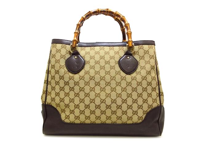 Brown Gucci Medium GG Canvas Bamboo Diana Tote Leather  ref.1197516