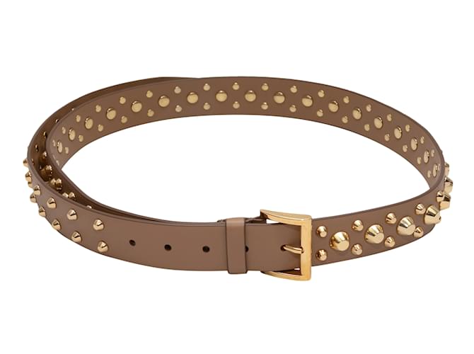Cinturón de cuero con tachuelas Prada marrón Castaño  ref.1197533