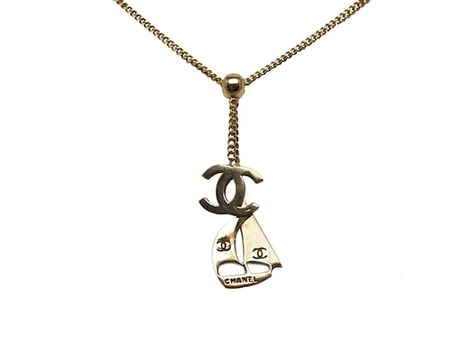 Silver Chanel CC Yacht Pendant Necklace Silvery  ref.1197535
