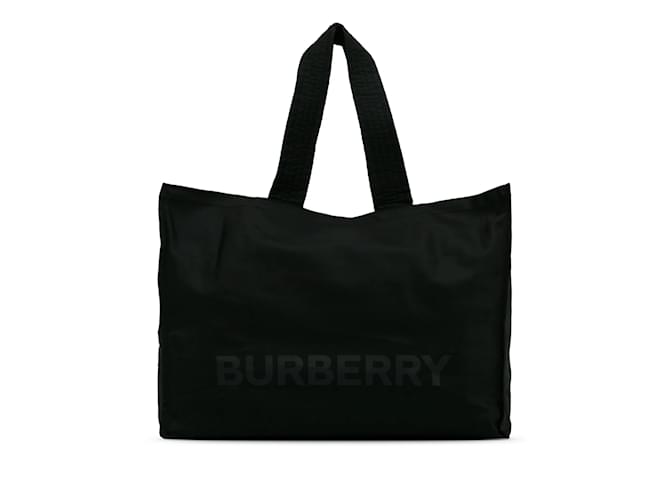 Black Burberry Logo Shopper Nylon Tote Cloth  ref.1197540