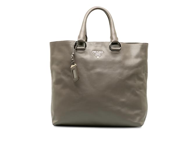 Gray Prada Soft Calf Double Zip Tote Bag Leather  ref.1197564