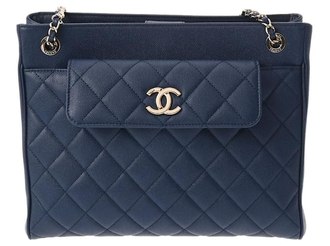 Timeless Chanel Matelassé Navy blue Leather  ref.1197620