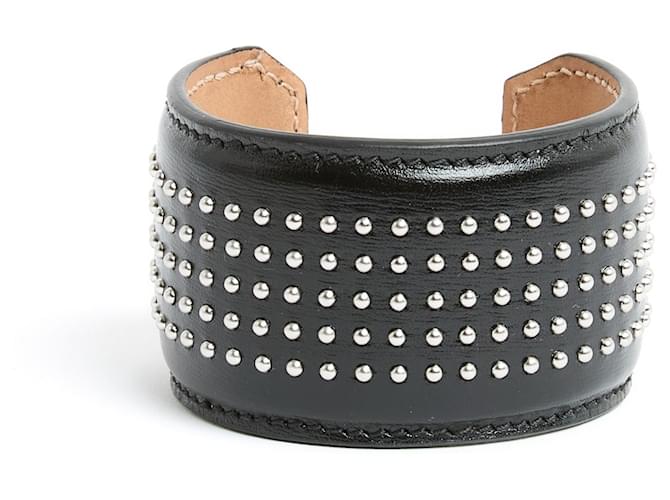 Alaïa-Armband aus schwarzem Leder, silberne Schneckenmanschette Metall  ref.1197731