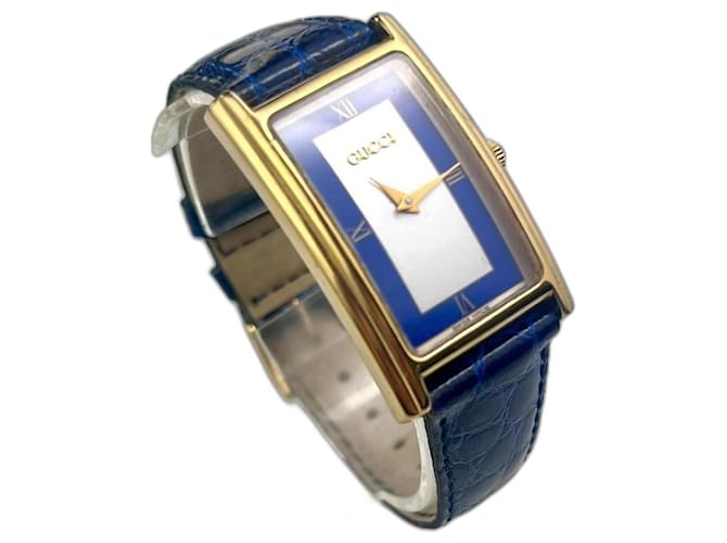 Marmont Montre originale Gucci 2600M Mesdames/montre-bracelet pour hommes bleue Plaqué or Doré  ref.1197742