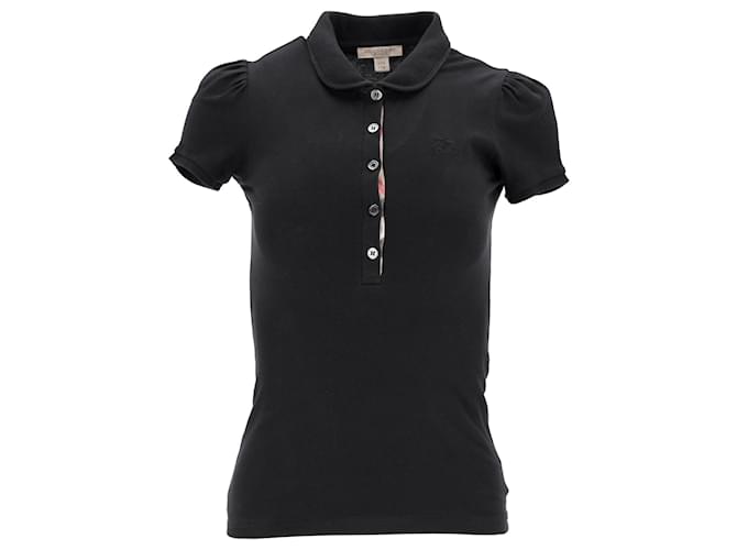 Burberry Puffed Sleeve Polo Shirt in Black Cotton  ref.1197745