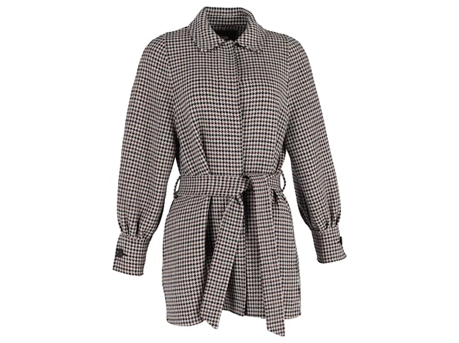 Maje Houndstooth Belted Coat in Multicolor Wool Multiple colors  ref.1197762