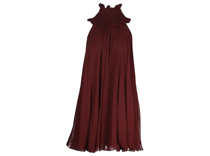 Autre Marque Caroline Constas Turtleneck Halter Mini Dress in Burgundy Silk Dark red  ref.1197765