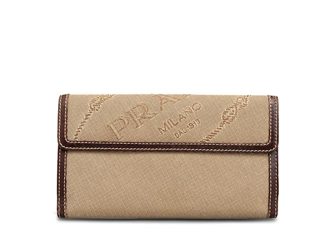 Prada Canapa Logo Bifold Long Wallet Beige Cloth  ref.1197815