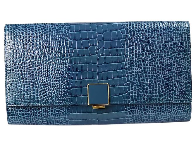 Smythson Clutch de viagem em pele de crocodilo azul