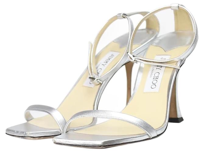 Jimmy Choo Silver metallic leather sandal heels - size EU 39 Silvery  ref.1198052