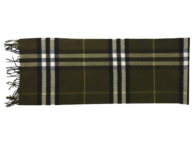 Burberry Green checkered frilled scarf Cashmere  ref.1198065