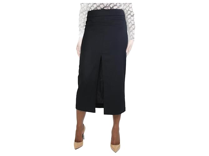 Dries Van Noten Black slit skirt - size UK 12 Wool  ref.1198076