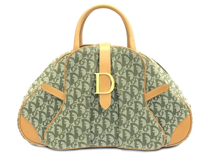 Dior Green Oblique Double Saddle Bowler Leather Cloth Pony-style calfskin Cloth  ref.1198103