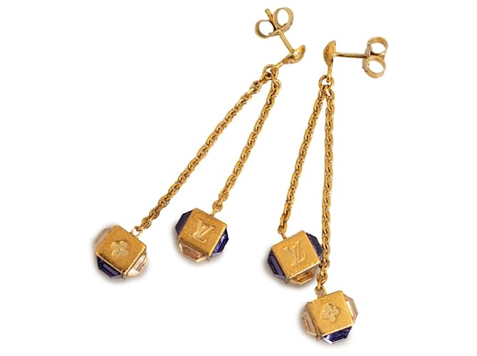 Louis Vuitton Gold Crystal Gamble Drop Earrings Golden Metal Gold-plated  ref.1198105