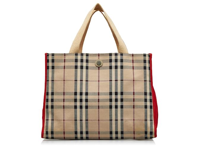 Burberry Brown House Check Tote Beige Leather Cloth Pony-style calfskin Cloth  ref.1198119