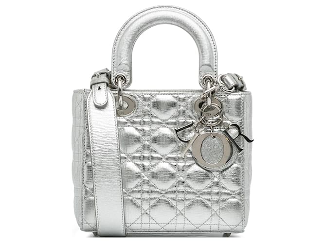 Dior Silver Small Cannage Lady Dior My ABCDior Silvery Leather Pony-style calfskin  ref.1198134