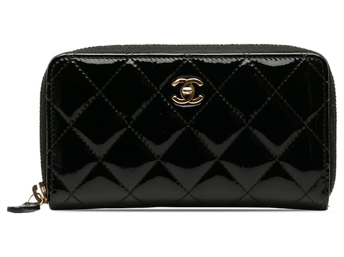 Chanel Black CC Quilted Patent Zip Around Long Wallet Leather Patent leather  ref.1198135