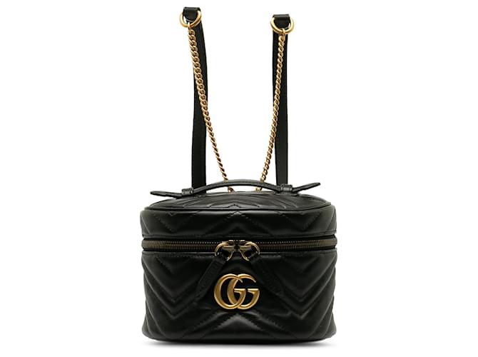Gucci Black GG Marmont Round Backpack Leather Pony-style calfskin  ref.1198157