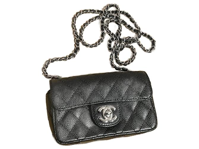 Chanel TIMELESS Black Silver hardware Leather  ref.1198178