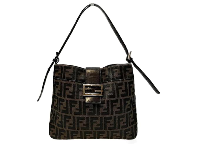 Bolsa de ombro Fendi Zucca Mamma Baguette em lona e couro em boas condições Marrom  ref.1198216