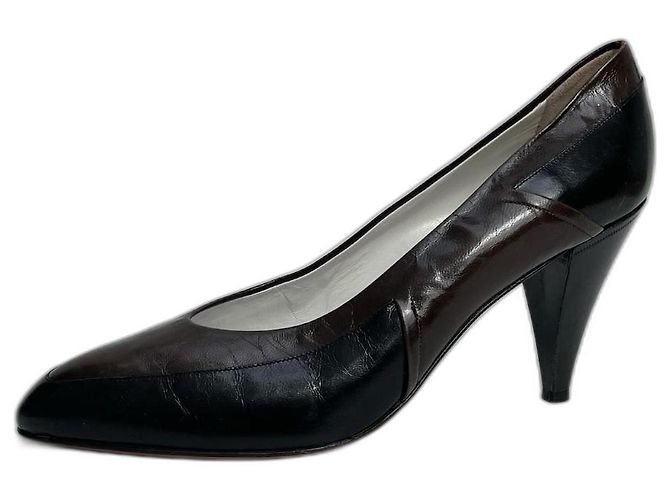 Escarpins Pollini en cuir marron noir taille 41