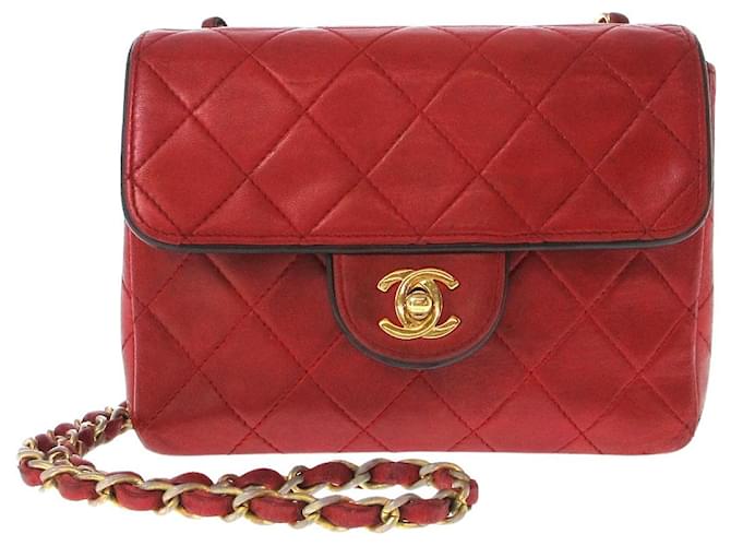 Timeless Chanel Mini matelassé Red Leather  ref.1198358