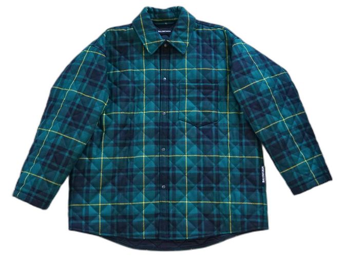 Sobrecamisa Balenciaga Acolchoada Xadrez Verde de Lã