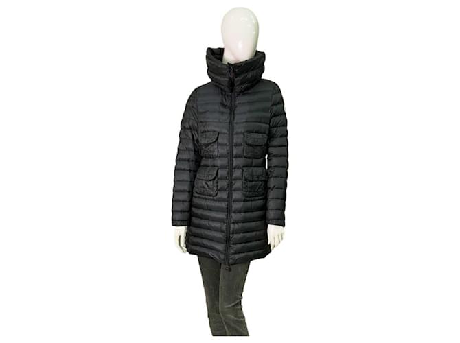 Moncler Zeia Giubbotto Black Quilted Puffer Down long Jacket Coat Size 2 Polyester  ref.1199093