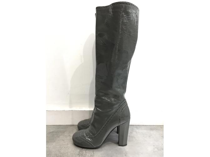 MIU MIU  Boots T.eu 37 Patent leather Grey  ref.1199111