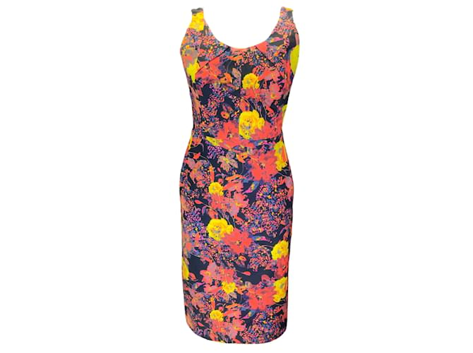 Autre Marque ERDEM Navy Blue / Red Multi Floral Printed Sleeveless Cotton Dress Multiple colors  ref.1199135