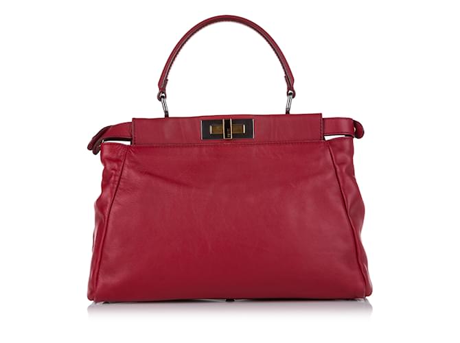 Bolso satchel mediano Fendi Peekaboo de cuero rojo Roja  ref.1199151