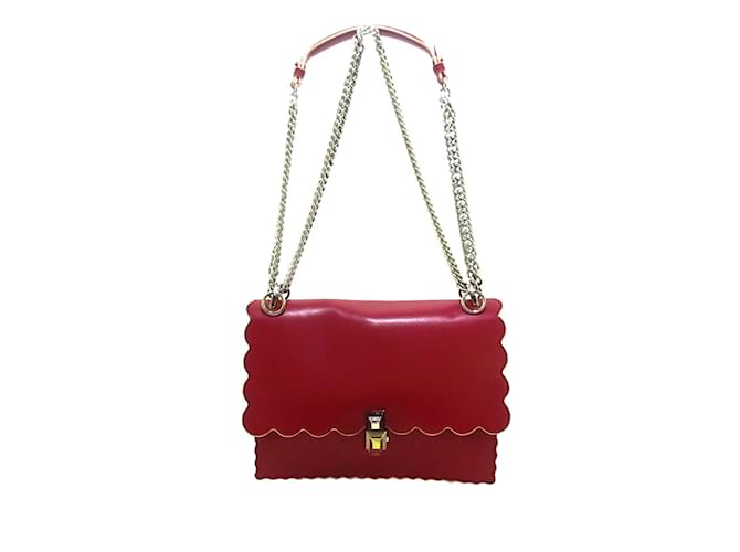 Red Fendi Scalloped Studded Kan I Shoulder Bag Leather  ref.1199158